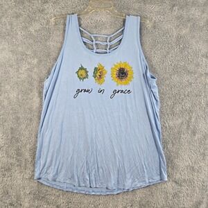J/M Sportswear Womens XL Blue Sunflower Grow In Grace Cage Back Tank Top NEW